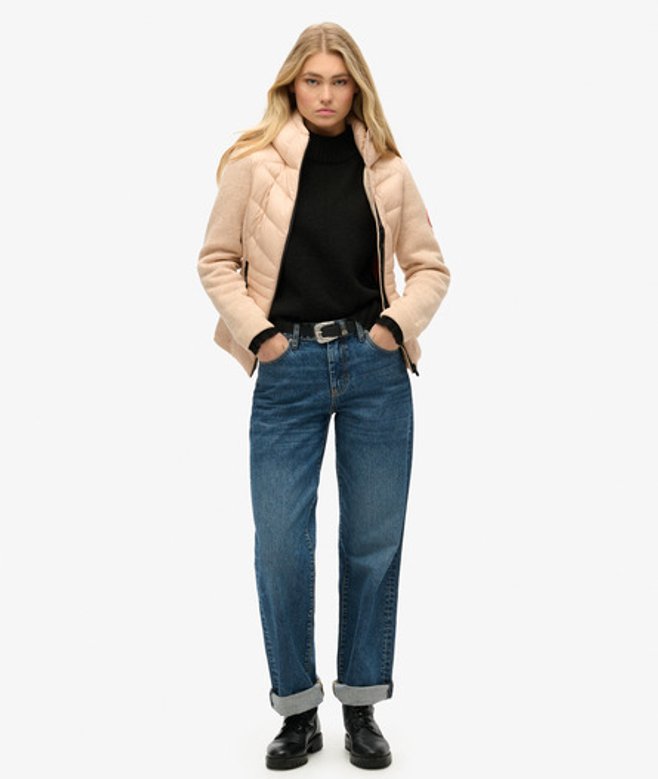 Superdry & Co Women's Hooded Storm Knit Hybrid Jacket Beige / Frappe Beige - Size: 14