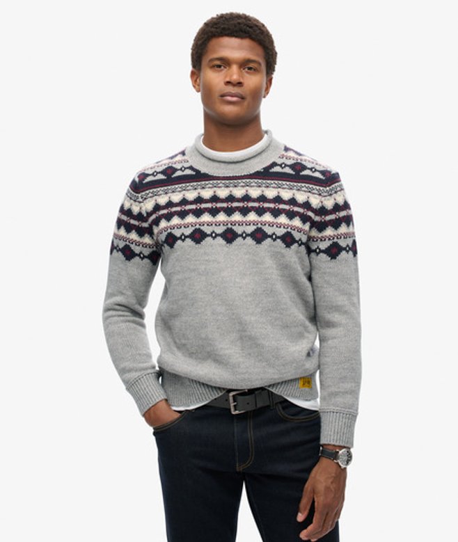 Superdry & Co Fairisle Trui met Rolkraag Grijs Grootte: XL