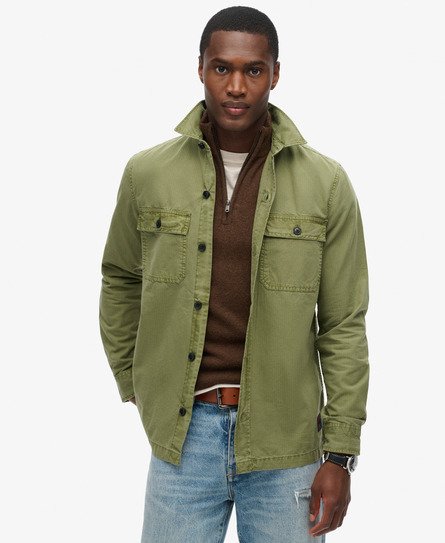 Superdry Mens Classic Logo Patch Military Long Sleeve Shirt, Khaki, Size: XXXL