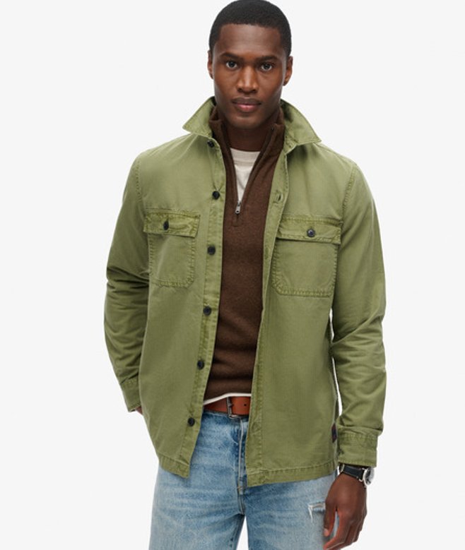 Superdry Men’s Military Long Sleeve Shirt Khaki / Olive Khaki - Size: Xxl