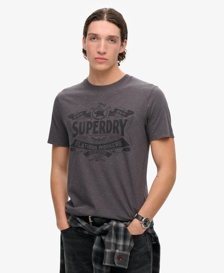 Superdry Men’s Workwear Script Graphic T-shirt Grey / Dark Slate Grey Slub - Size: Xxl