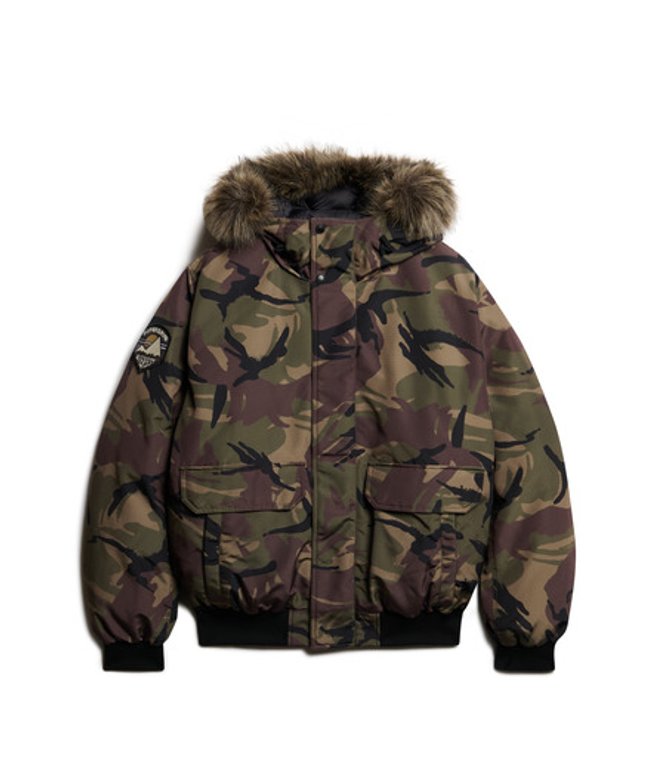 Superdry & Co Men's Everest Faux Fur Bomber Jacket Green / Para Camo - Size: XL