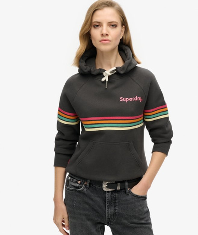 Superdry & Co Rainbow Stripe Hoodie met Logo Zwart Grootte: 40