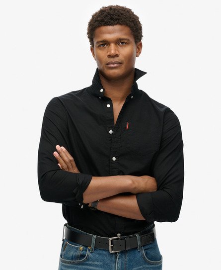 Superdry Men’s Long Sleeve Oxford Shirt, Black, Size: M