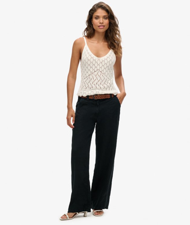 Superdry & Co Women's Linen Low Rise Pants Black - Size: 10