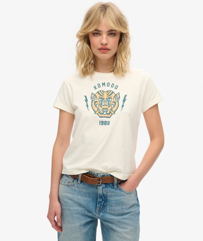 Superdry & Co Women's X Komodo Tiger Fitted T-shirt White / New Chalk White - Size: 8
