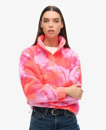 Superdry Women’s Classic Super Soft Printed Henley Jumper, Coral and Pink, Size: 16