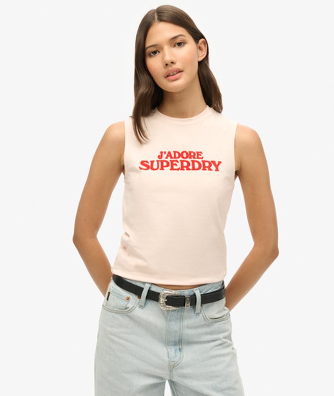 Superdry & Co Women's Sport Luxe Graphic Fitted Tank Top Pink / Mauve Morn Pink - Size: 16