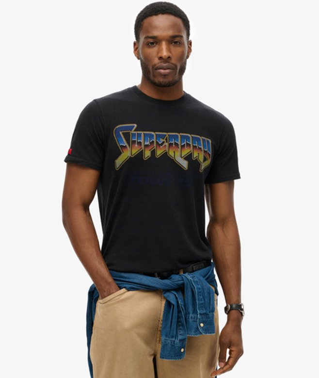 Superdry & Co Mens Classic Rock Graphic Band T-Shirt, Black, Size: M