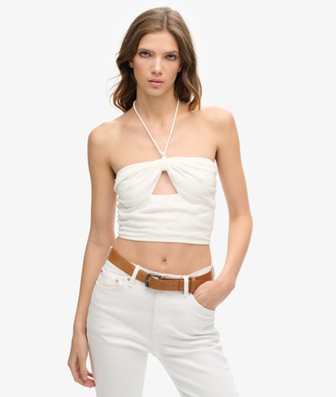 Superdry & Co Women's Crop Cut Out Woven Top White / Off White - Size: 8