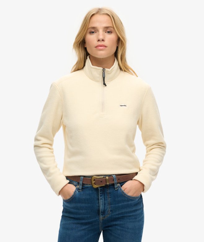 Superdry & Co Women's Polar Fleece Cropped Half Zip Cream / Oatmeal Beige - Size: 8