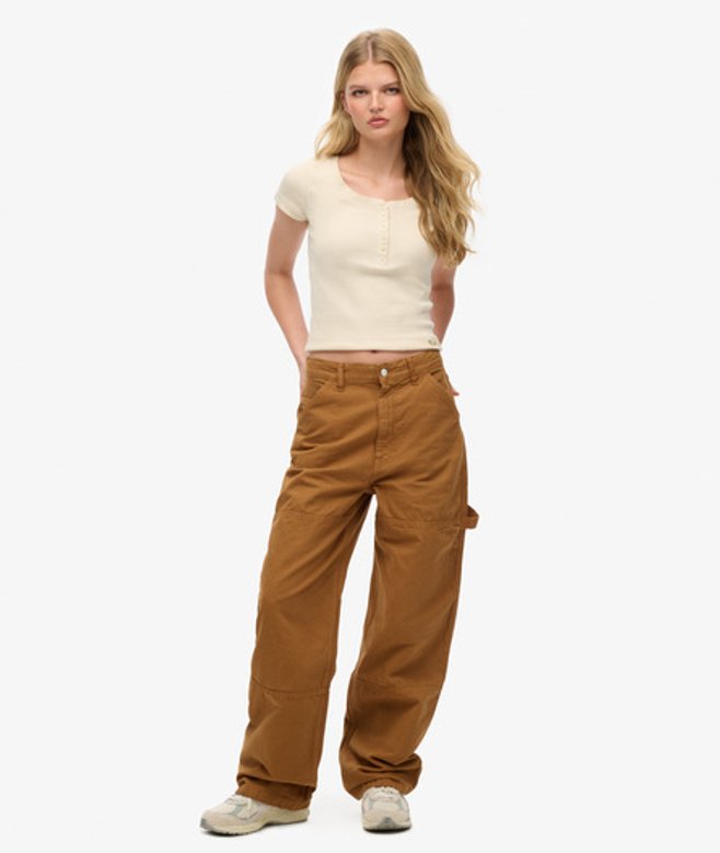 Superdry & Co Women's Organic Cotton Vintage Wide Carpenter Pants Brown / Denim Co Tobacco Brown - Size: 28/32
