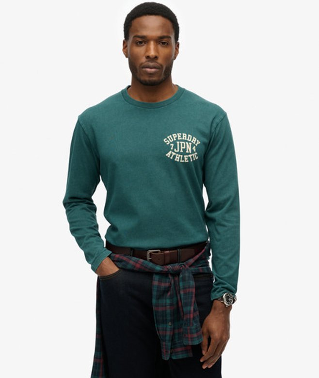 Superdry & Co Men's Athletic Essentials Long Sleeve Top Green / Dark Pine Green - Size: Xxl