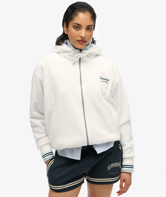Superdry Women’s Country Club Velour Zip Hoodie White / Off White - Size: 10