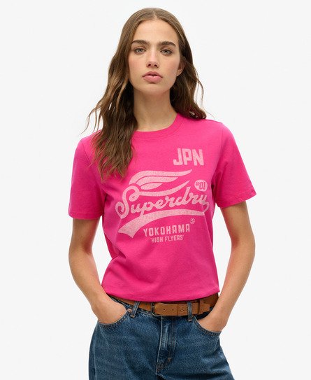 Superdry Women’s High Flyers T-shirt Pink / Hot Pink - Size: 16