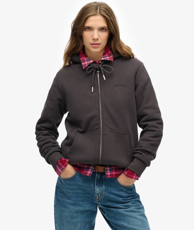 Superdry & Co Women's Borg Lined Zip Hoodie Brown / Bison Black - Size: 16