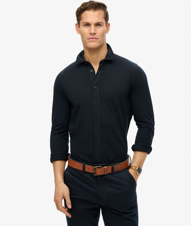 Superdry & Co Men's Vintage Destroy Pique Long Sleeve Shirt Navy / Eclipse Navy - Size: Xxl