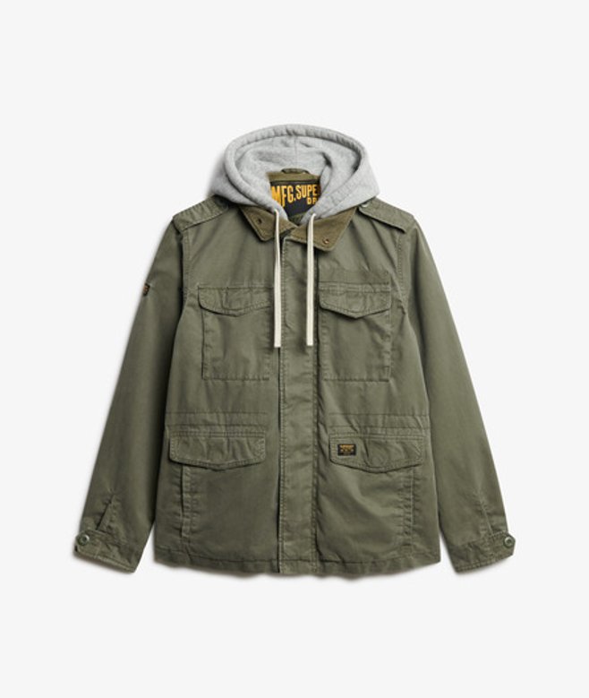 Superdry & Co Men's Hooded Rookie Field Jacket Green / Dusty Olive Green - Size: M