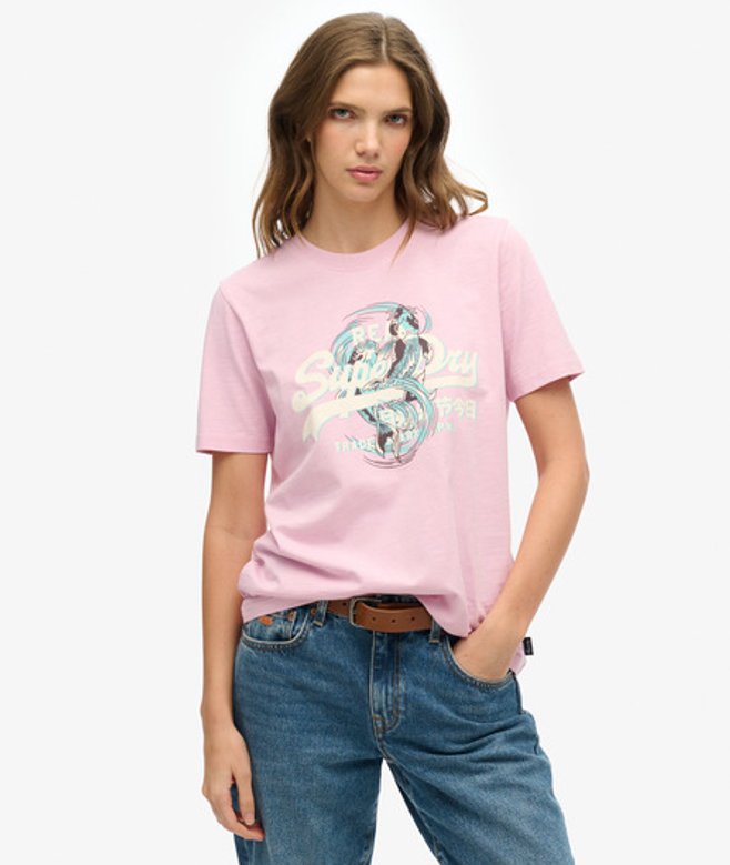 Superdry Women’s Vintage Logo Narrative T-shirt Pink / Pastel Lavender - Size: 8