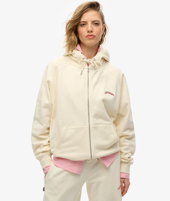 Superdry & Co Women's Essential Logo Oversized Raglan Zip Hoodie White / Desert Bone Off White - Size: 10