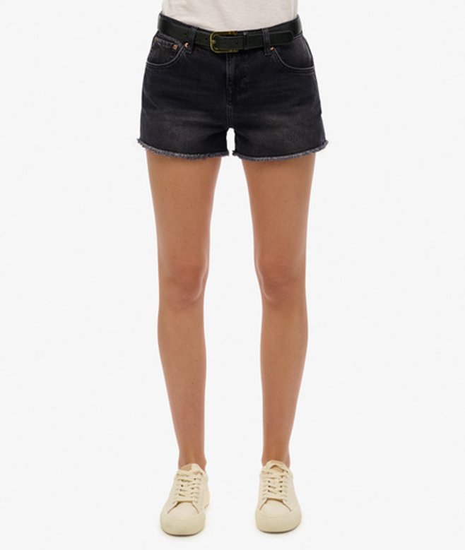Superdry & Co Women's Mid Rise Denim Hot Shorts Black / Roseland Washed Black - Size: 32