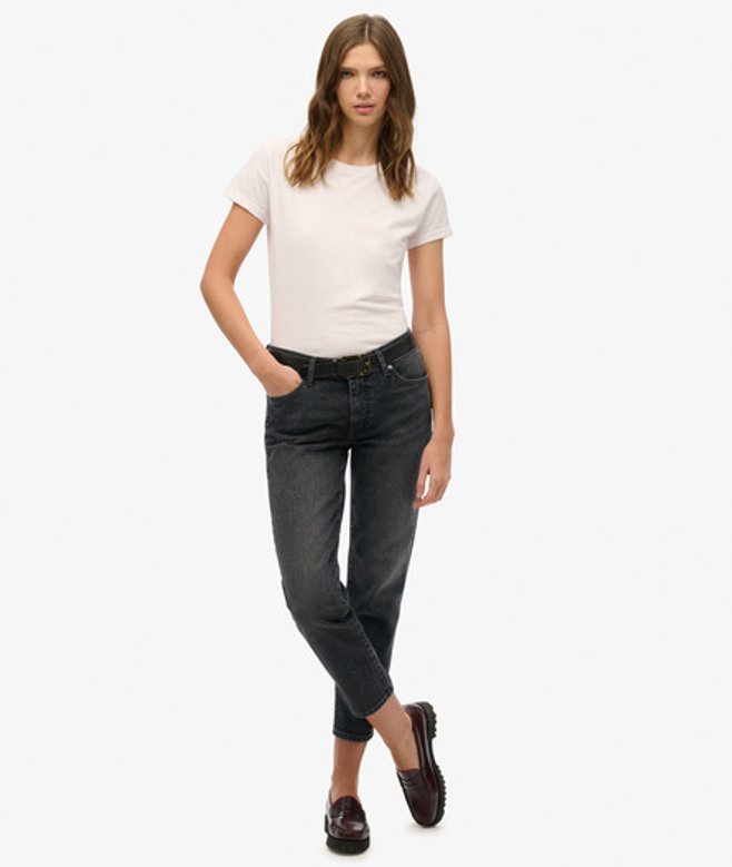 Superdry & Co Women's Organic Cotton Mid Rise Slim Jeans Black / Roseland Washed Black - Size: 28/32