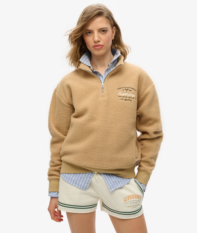Superdry & Co Women's Country Club Fleece Half Zip Sweatshirt Beige / Shaker Beige - Size: 16