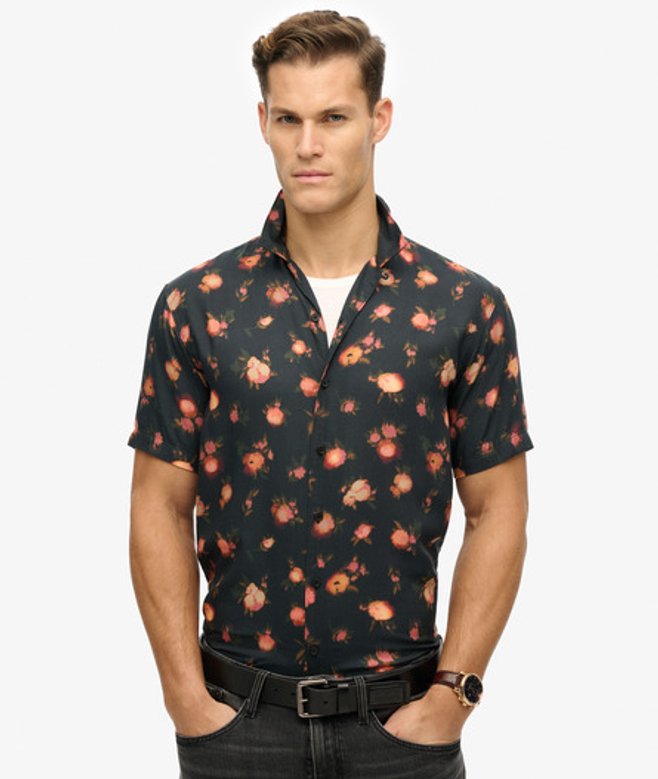 Superdry & Co Men's Short Sleeve Printed Shirt Orange / Abstract Floral Red - Size: M