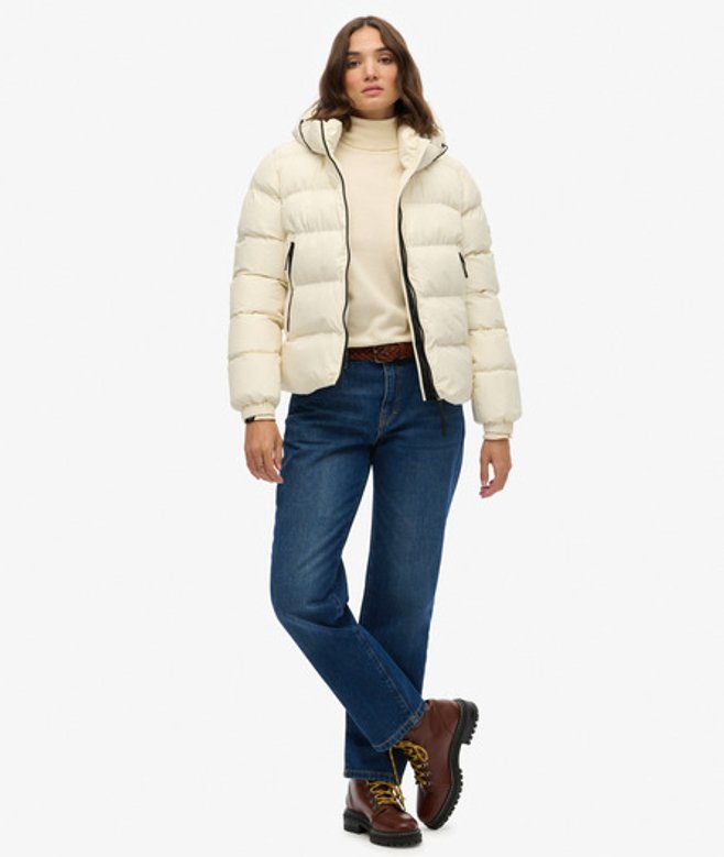 Superdry & Co Women's Hooded Sports Puffer Jacket White / Off White - Size: 16
