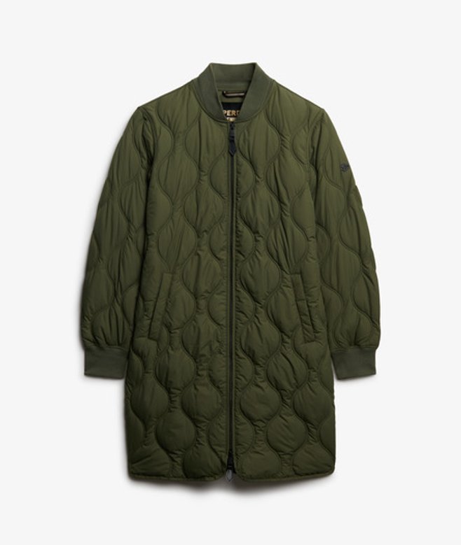 Superdry & Co Women's Long Quilted Liner Jacket Green / Beetle Green - Size: 10