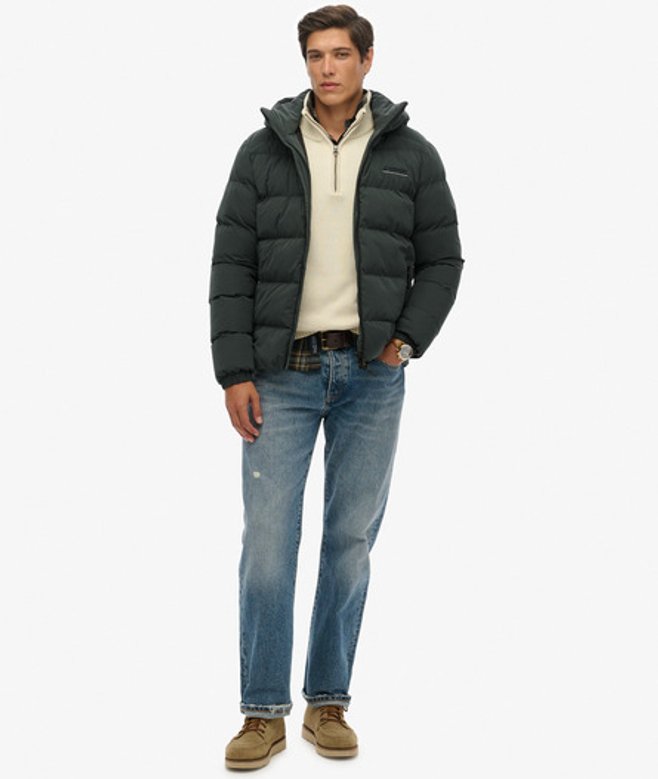 Superdry & Co Men's Hooded Microfibre Sport Puffer Jacket Green / Academy Dark Green - Size: XL