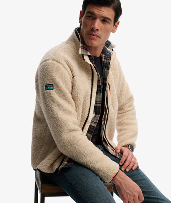 Superdry & Co Men's Outdoor Sherpa Fleece Jacket Cream / Oatmeal Beige - Size: XL