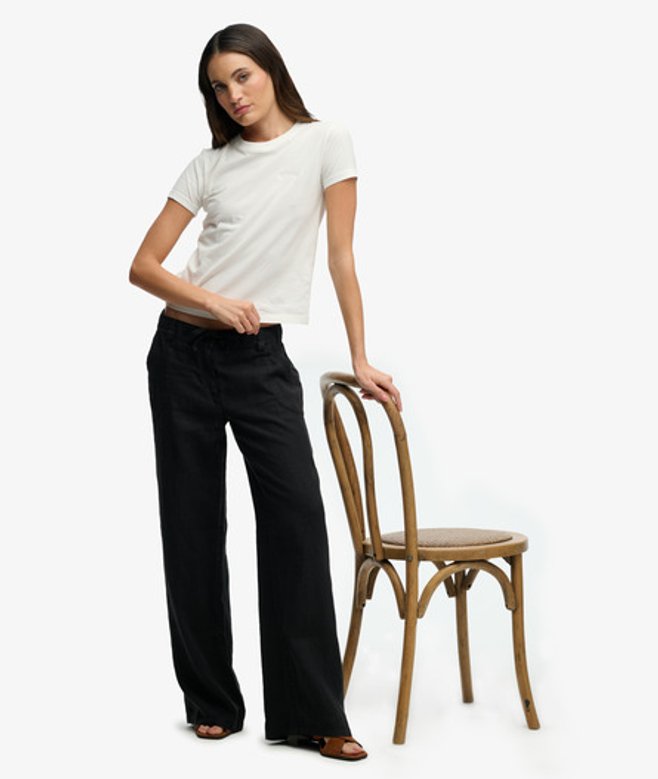 Superdry & Co Women's Linen Low Rise Pants Black - Size: 10