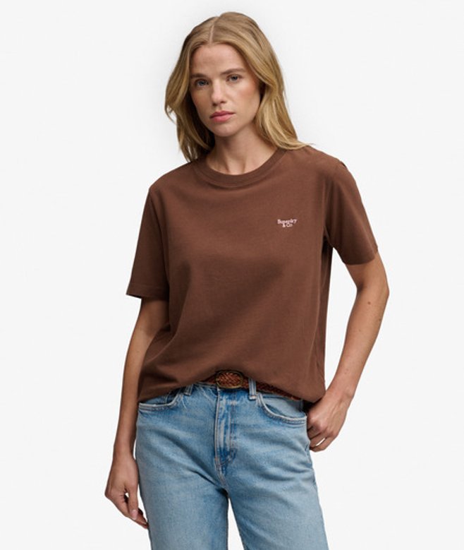 Superdry & Co Signature Embroidered T-shirt Relaxed Pasvorm Brown Grootte: 36