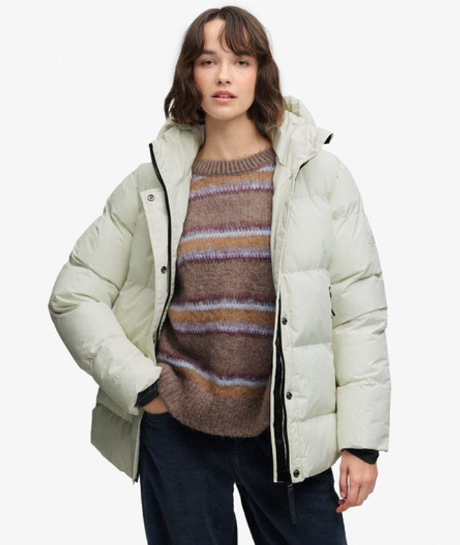 Superdry & Co Women's Hooded Puffer Sports Jacket White / Off White - Size: 14