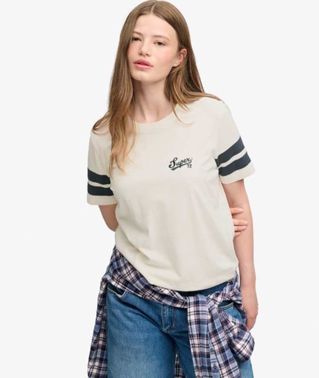 Superdry & Co Varsity Script Stripe T-shirt Relaxed Pasvorm White Grootte: 36