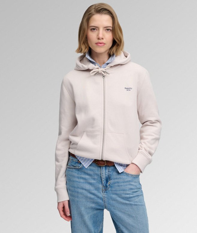 Superdry & Co Signature Geborduurde Zip Hoodie Light Grey Grootte: 36