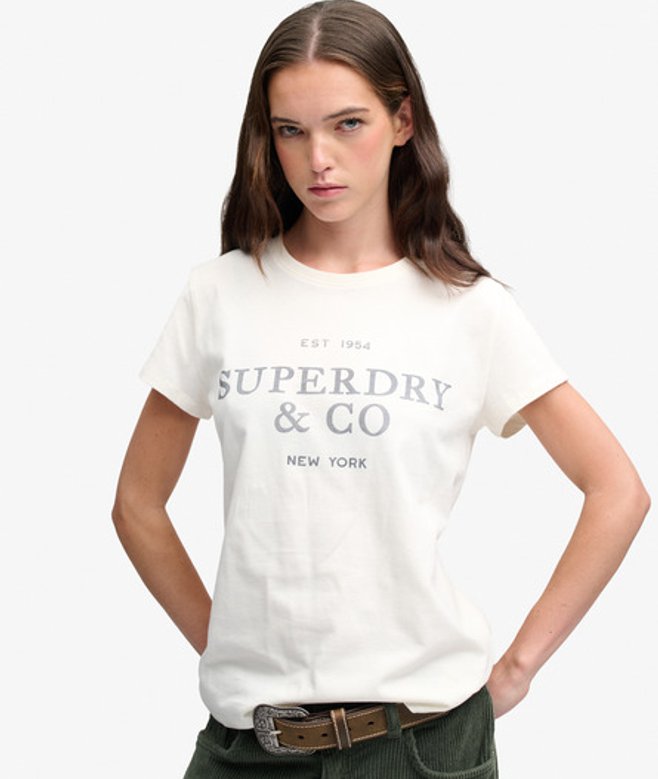 Superdry & Co Luxe Casual Classic T-shirt Crème Grootte: 40