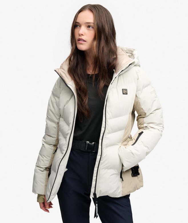 Superdry & Co Luxe Belted Ski Gewatteerde Jas Slanke Pasvorm Crème Grootte: 44