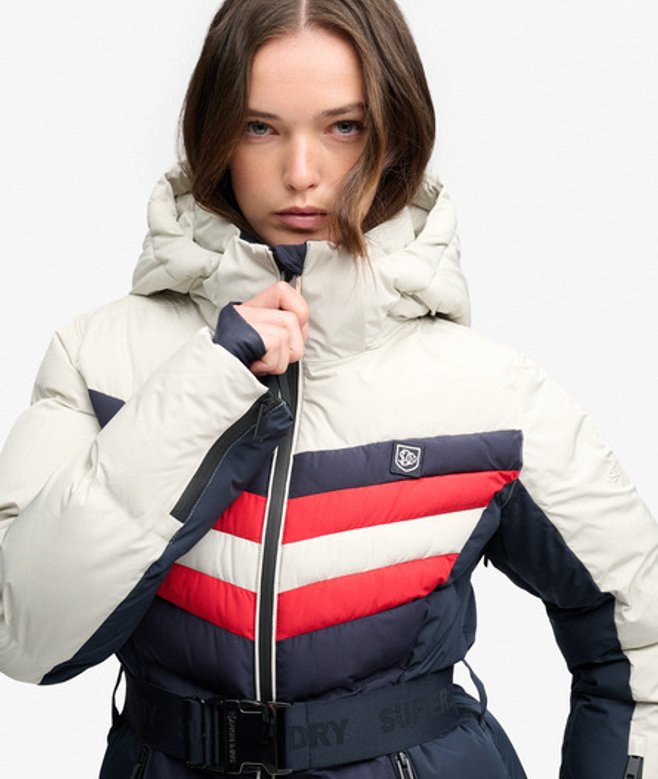 Superdry & Co Luxe Chevron Ski Gewatteerde Jas Blauw Grootte: 40