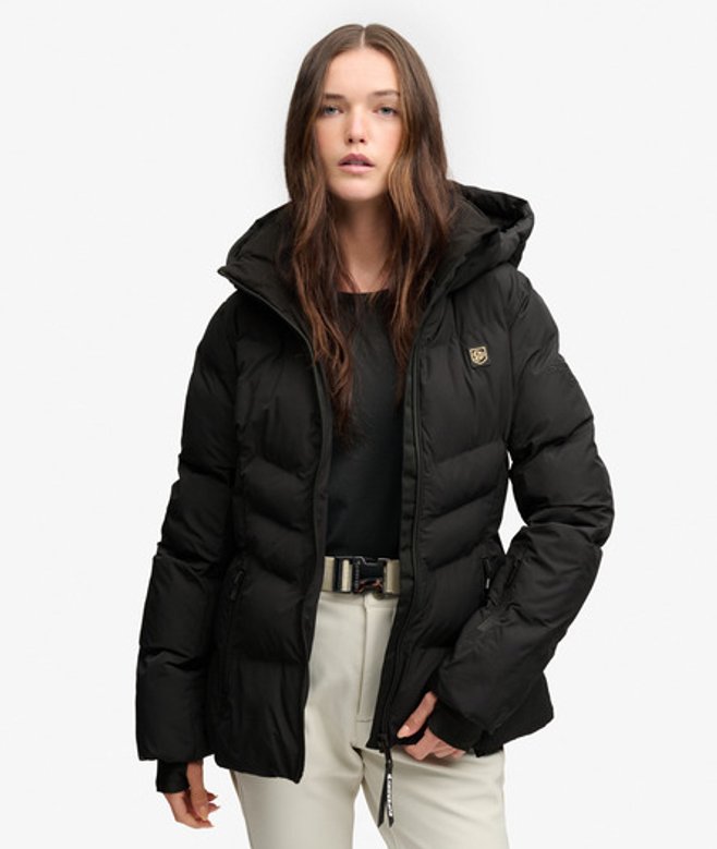 Superdry & Co Luxe Belted Ski Gewatteerde Jas Slanke Pasvorm Black Grootte: 40
