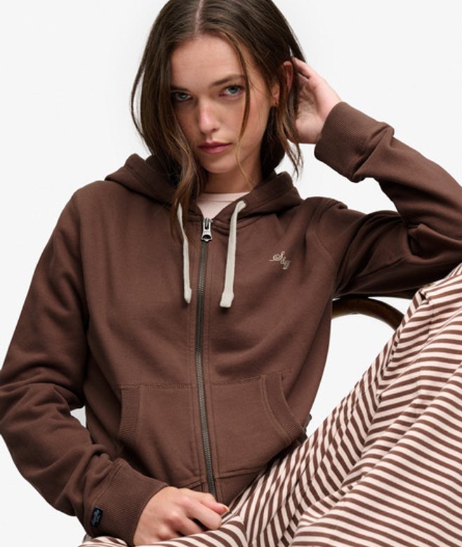 Superdry & Co Athletic Essentials Crop Hoodie met Rits Relaxed Pasvorm Brown Grootte: 42