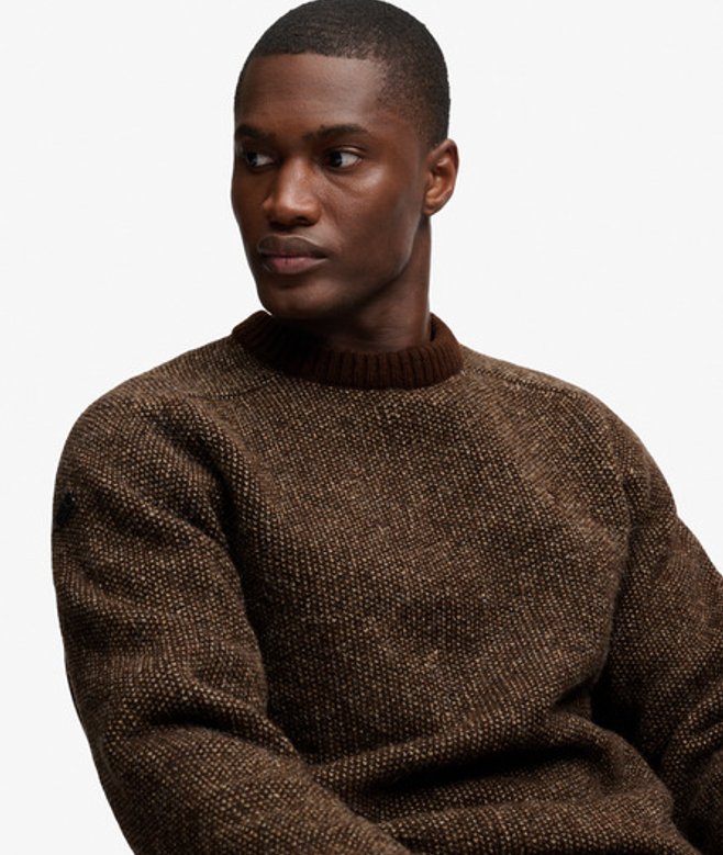 Superdry & Co Birdseye Gebreide Trui Relaxed Pasvorm Brown Grootte: XL
