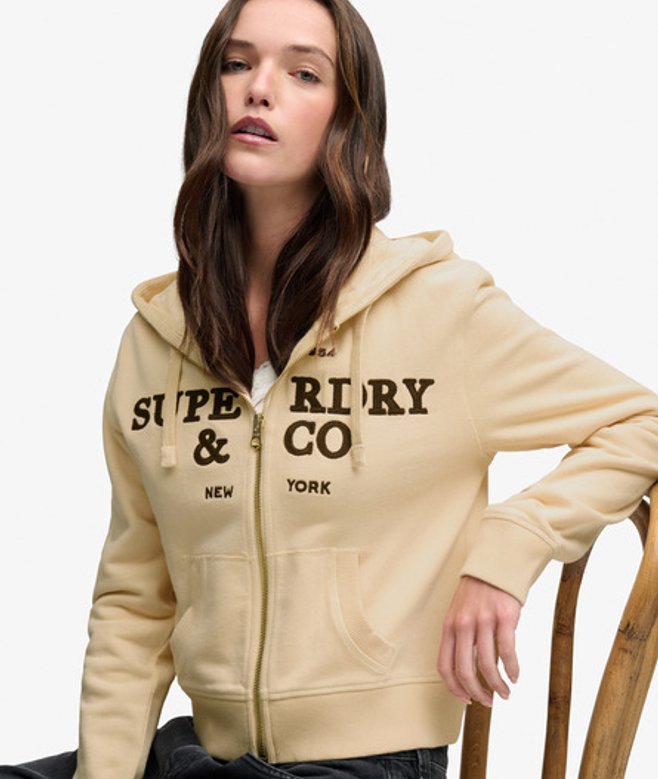 Superdry & Co Athletic Essentials Hoodie met Rits Relaxed Pasvorm Beige Grootte: 42