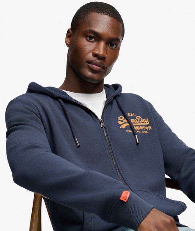 Superdry & Co Men's Vintage Logo Embroidered Zip Hoodie Navy / Standard Navy - Size: Xxl