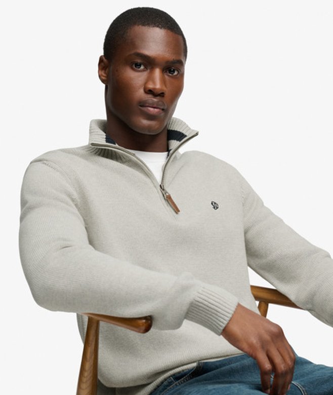 Superdry Men's Cotton Classics Half-zip Knitted Jumper Grey Size: XL