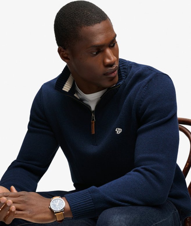 Superdry Men's Cotton Classics Half-zip Knitted Jumper Navy Size: XL