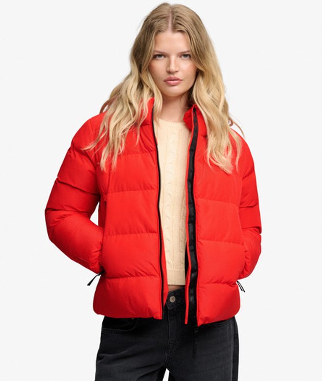 Superdry & Co Women's Hooded Sports Puffer Jacket Red / Apple Red - Size: 10