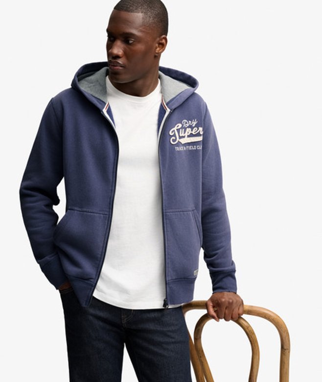 Superdry & Co Heritage Applique Hoodie met Rits Relaxed Pasvorm Dark Blue Grootte: L