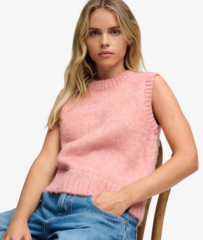 Superdry & Co Brushed Knit Tanktop met Ronde Hals Pink Grootte: 40